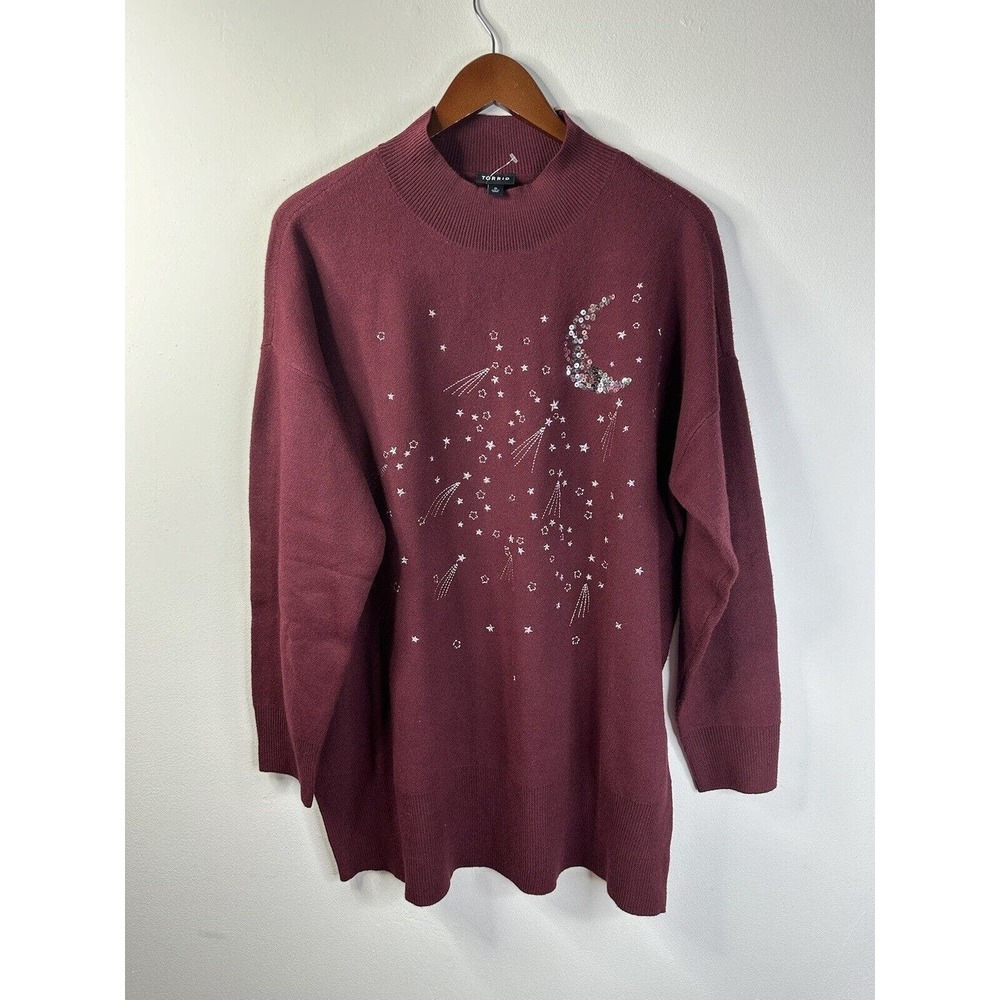 NWOT Torrid Everyday Plush Pullover Mock Neck Tunic Sweater Maroon Wine Red 0/L